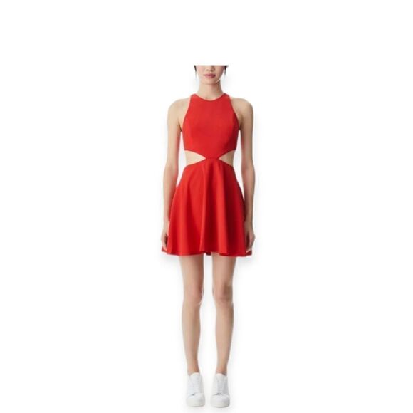 Alice + Olivia Cara Cut-Out Flare Poppy Mini Dress in Red Size 8 Sleeveless Fit - Picture 6 of 16